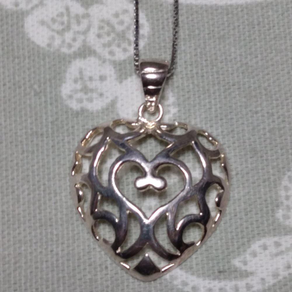 Sterling Silver Filigree Heart Necklace